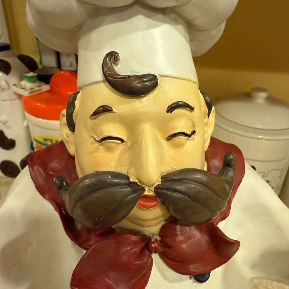 Vintage Polystone Kitchen Chef Wine Bottle Holder with Black and White Outfit
